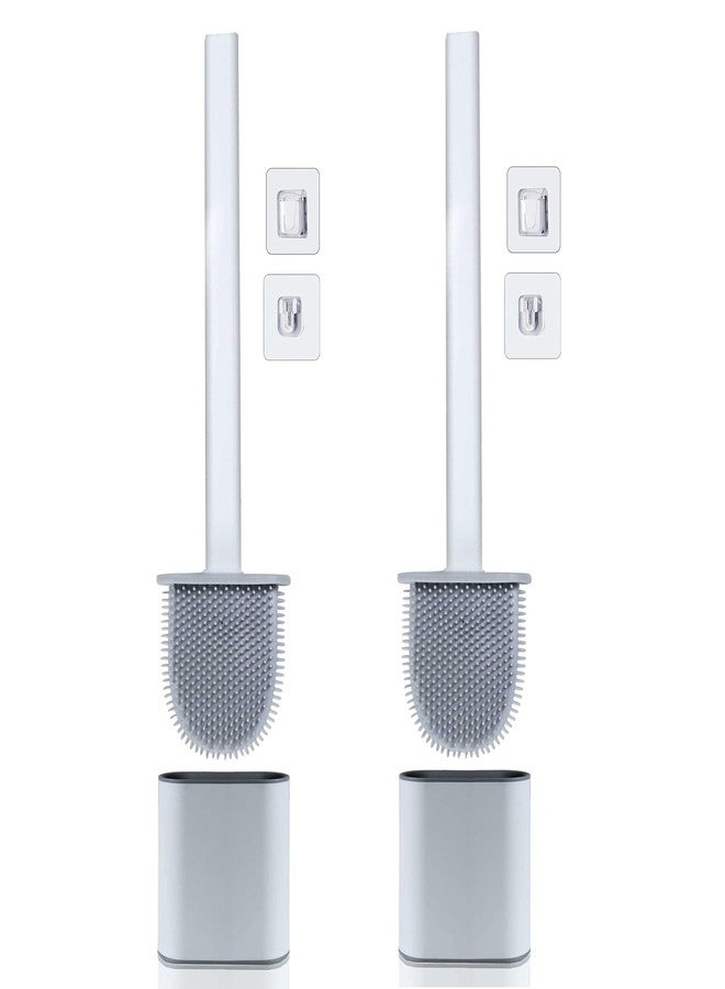 BLUEONE Silicone Toilet Brush with Hard Plastic Holder, Soft Silicone Bristles Slim Flex Brush Anti-Drip and Non-Slip Long Handle Toilet Brush (Multicolor) (Pack of 2) - Image 1